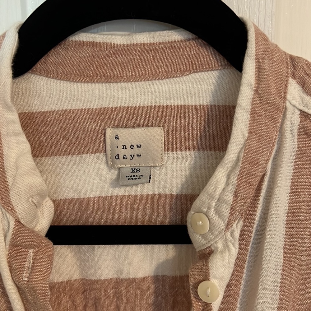 Striped neutral shirt dress tunic cover-up - Picture 2 of 3